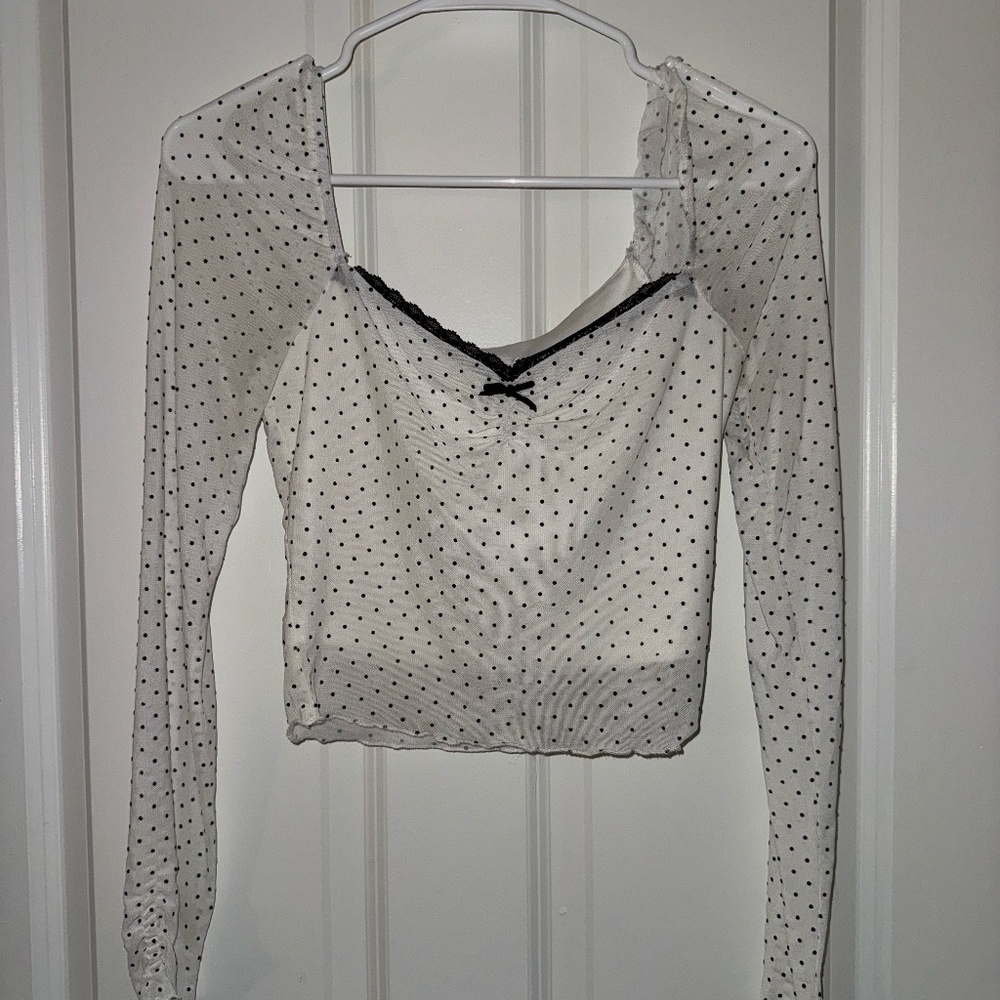 Cropped Chiffon Polka Dot Top Square Neck Size Small